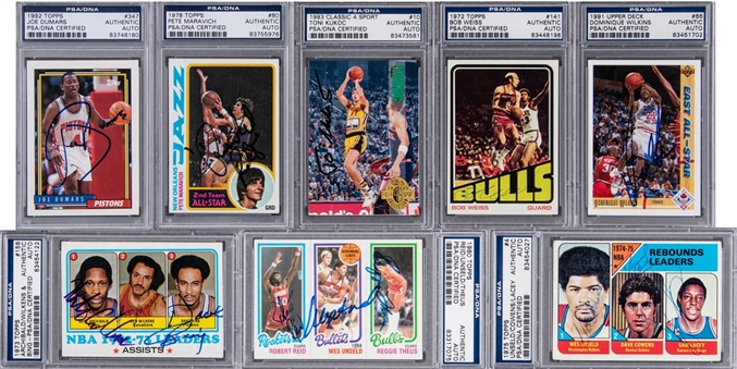 1972/73-1999/00 Topps and Assorted Brands Basketball Signed Cards Collection (16 Different) Including 10 Hall of Fame Signatures 